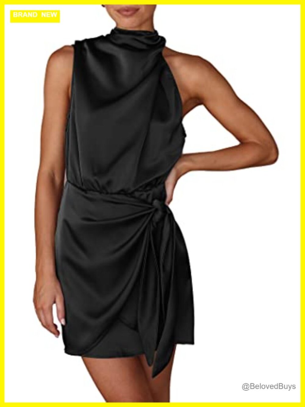 PRETTYGARDEN Satin Cocktail Dress Women Sleeveless Mini Party Formal